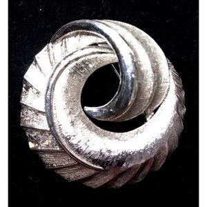 Vintage CORO Signed Circle Swirl Silver Tone Brooch
